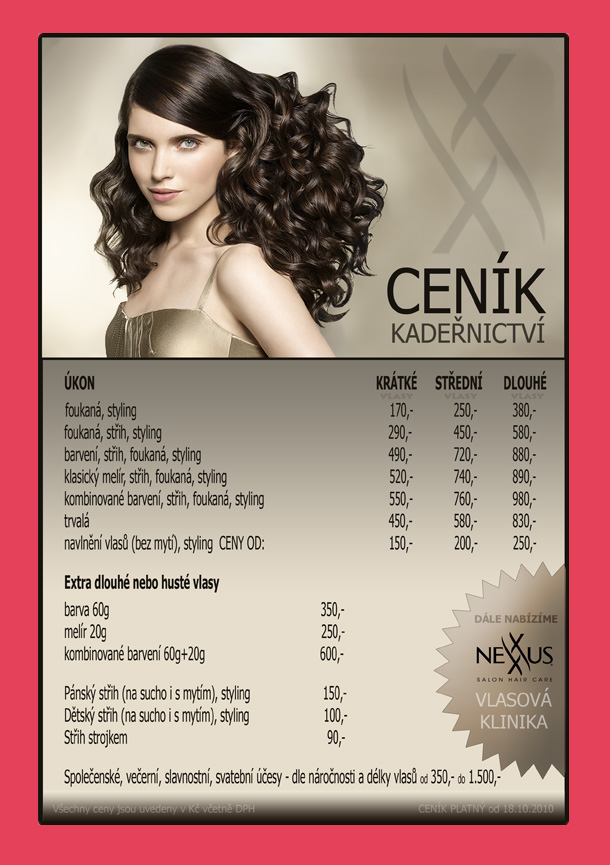 CENÍK KADEŘNICTVÍ